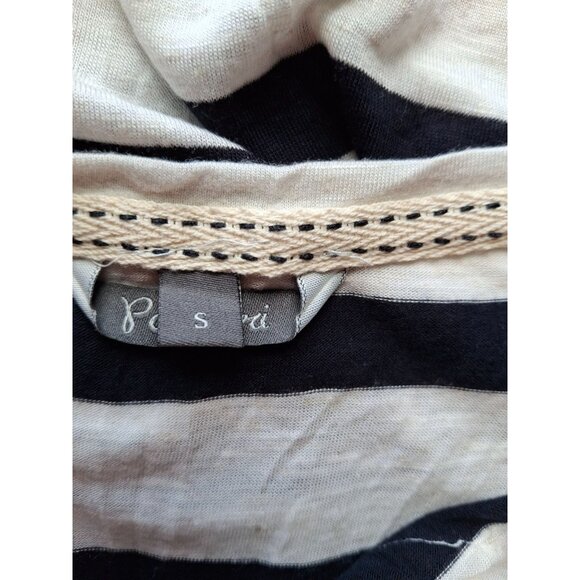 Popora Top S Blue White Striped Sleeveless Lace Applique Neckline Normcore - Picture 4 of 9